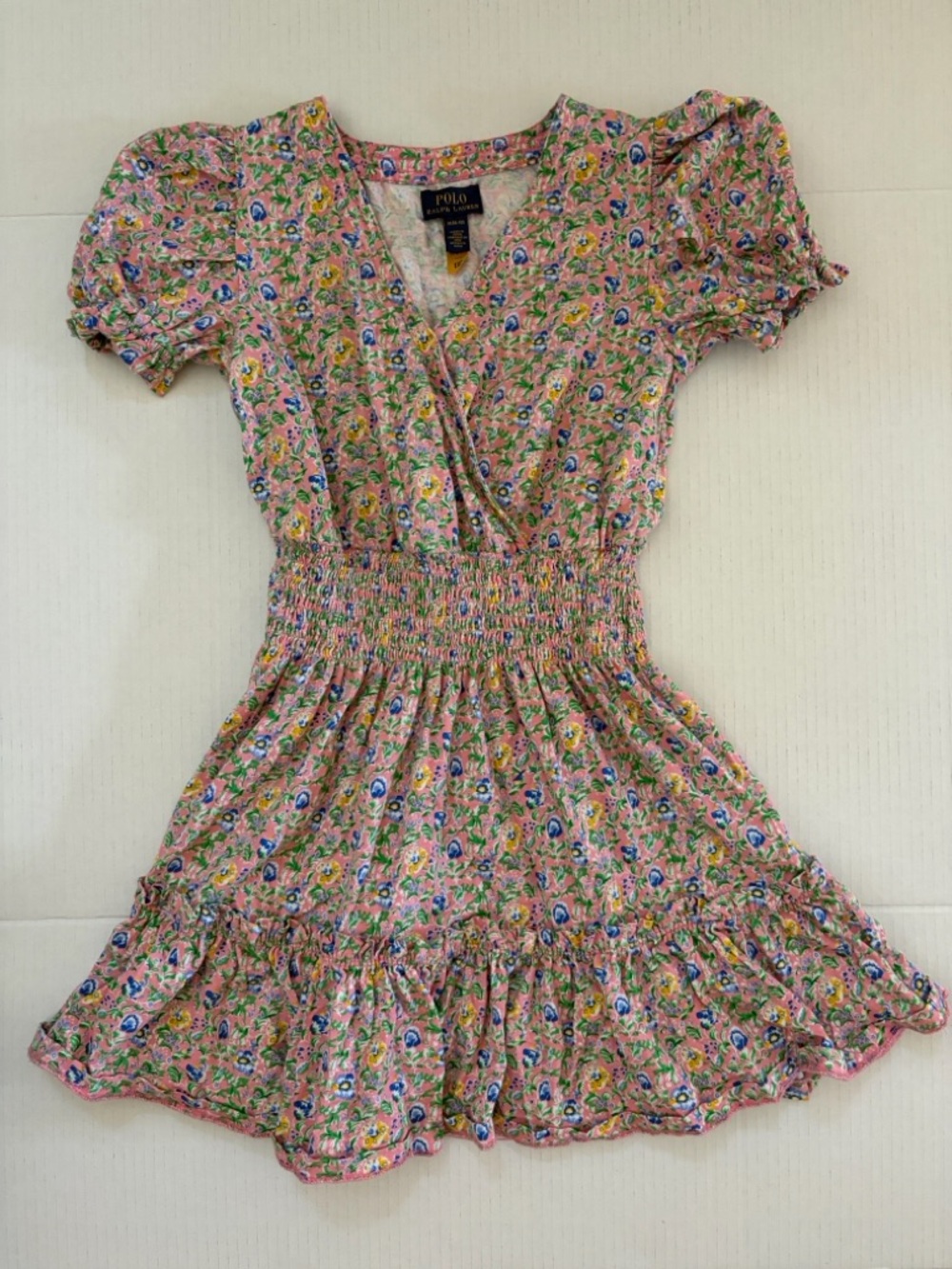 Polo by Ralph Lauren Pink Floral Smocked Waist Dress Sz Kids 8/10